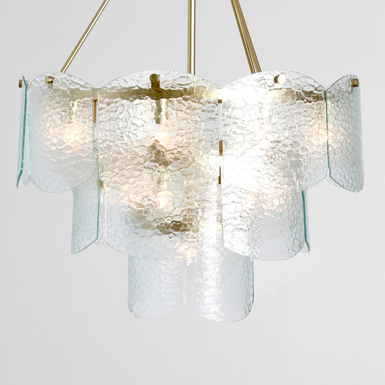 Gold and Clear Glass Tiered Chandelier with 16 Lights