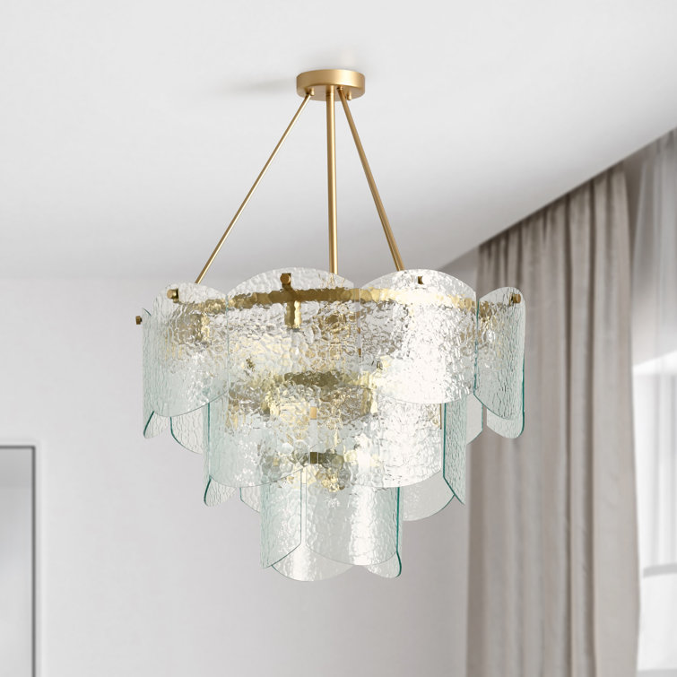 Gold and Clear Glass Tiered Chandelier with 16 Lights