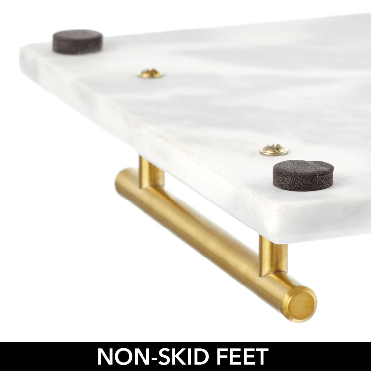 Rectangular Gray Marble Serving Tray with Gold Handles