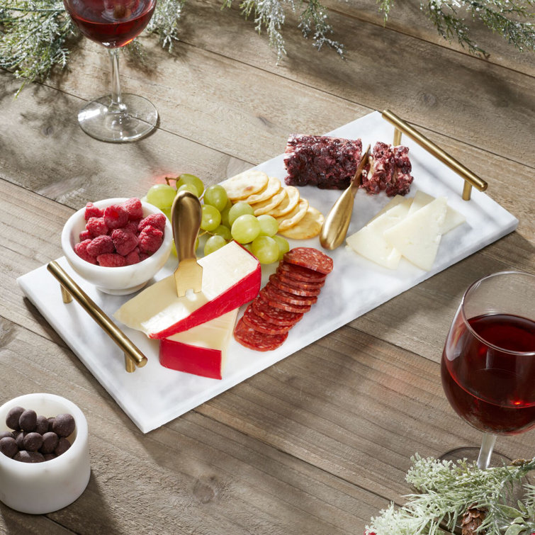 Rectangular Gray Marble Serving Tray with Gold Handles