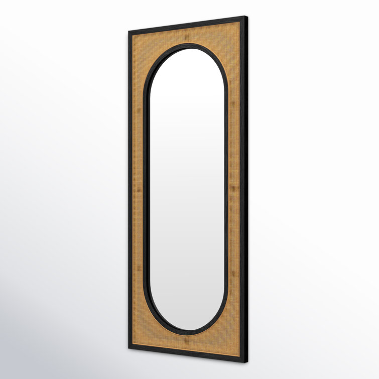 Nela Brown Wicker and Rattan Rectangle Wall Mirror