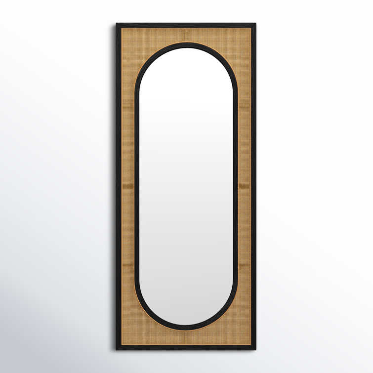 Nela Brown Wicker and Rattan Rectangle Wall Mirror