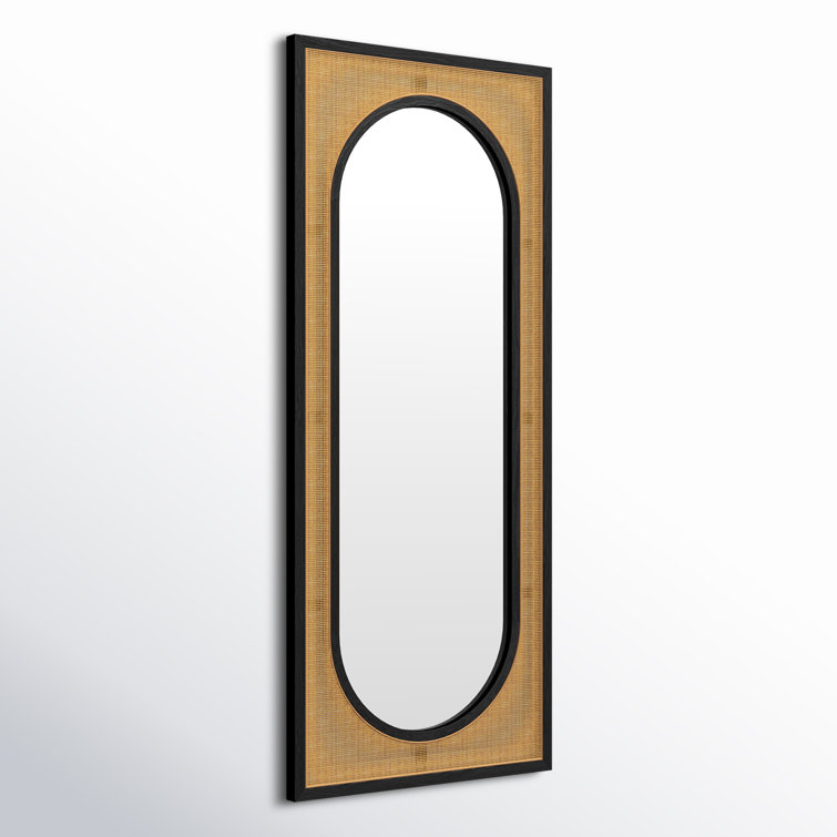 Nela Brown Wicker and Rattan Rectangle Wall Mirror