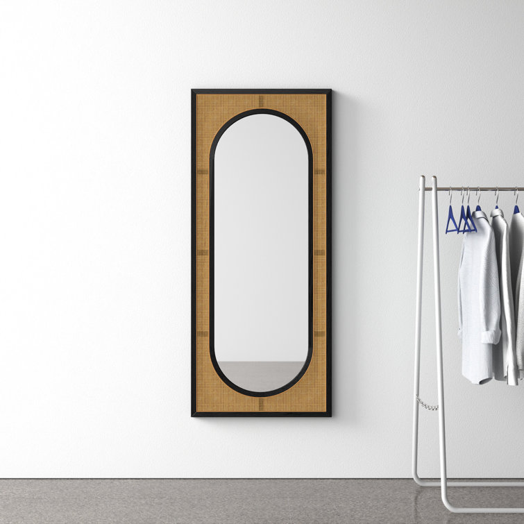 Nela Brown Wicker and Rattan Rectangle Wall Mirror