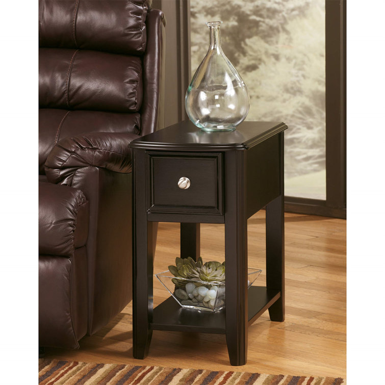 Contemporary Black Wood Chairside End Table with Storage Drawer