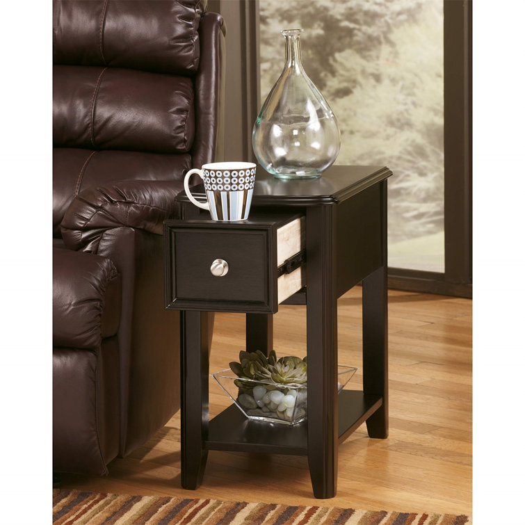 Contemporary Black Wood Chairside End Table with Storage Drawer