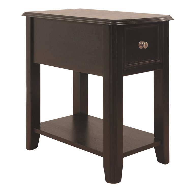 Contemporary Black Wood Chairside End Table with Storage Drawer