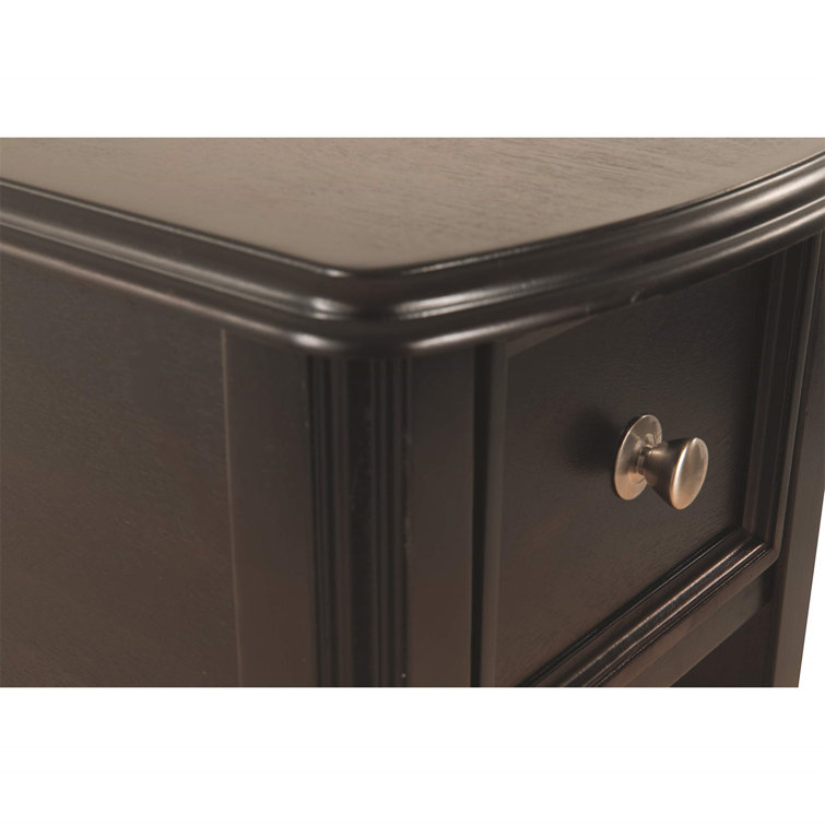 Contemporary Black Wood Chairside End Table with Storage Drawer