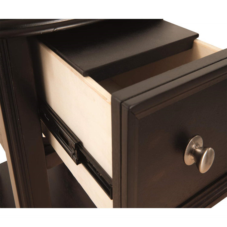Contemporary Black Wood Chairside End Table with Storage Drawer