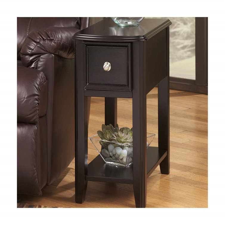 Contemporary Black Wood Chairside End Table with Storage Drawer