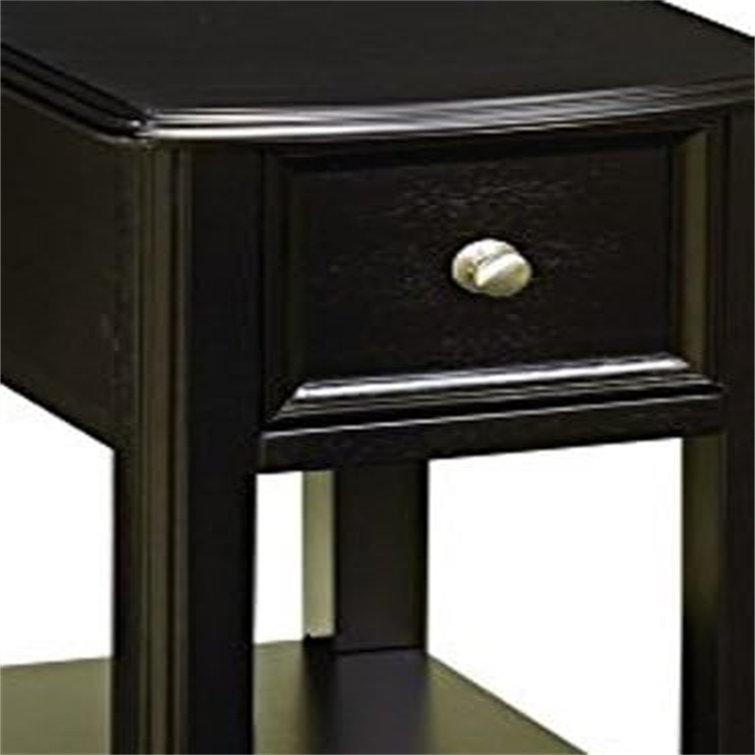 Contemporary Black Wood Chairside End Table with Storage Drawer