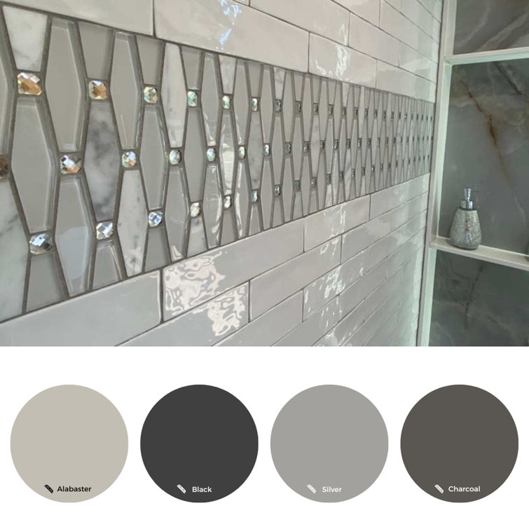 Carrara Diamond 12" x 12" White and Gray Glass Mosaic Wall Tile