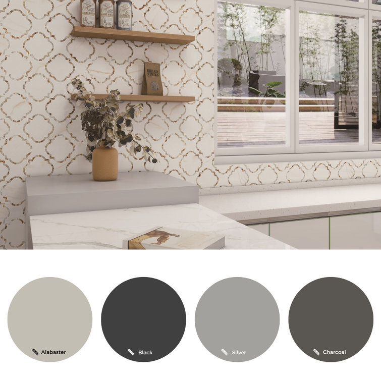 Calacatta Pearl 12" x 12" Glass Mosaic Wall Tile with Mother of Pearl Border