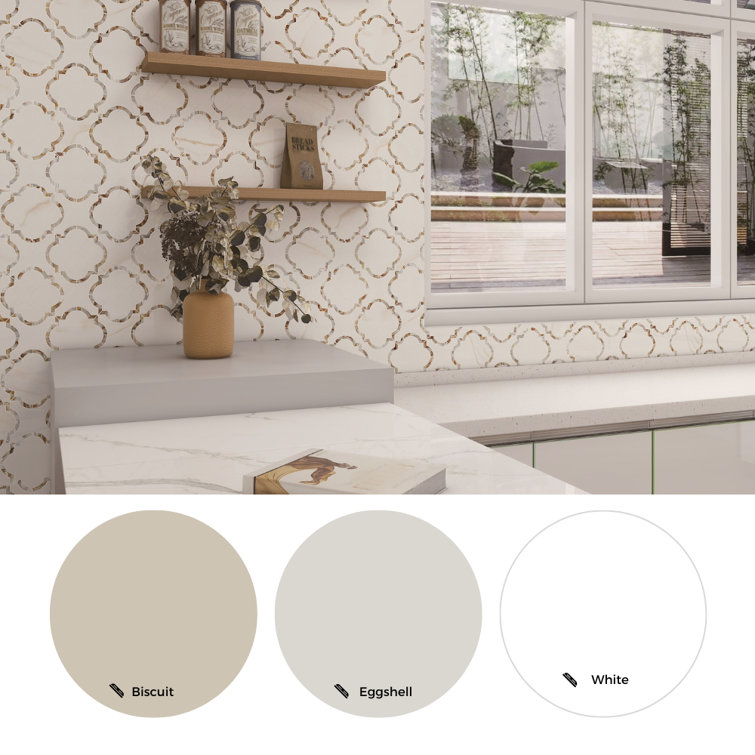 Calacatta Pearl 12" x 12" Glass Mosaic Wall Tile with Mother of Pearl Border