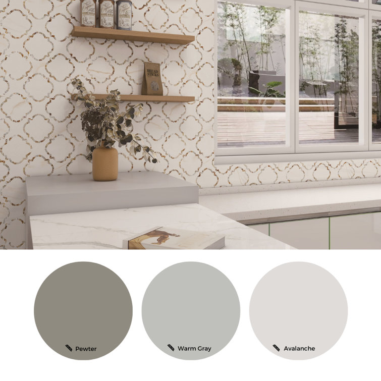 Calacatta Pearl 12" x 12" Glass Mosaic Wall Tile with Mother of Pearl Border