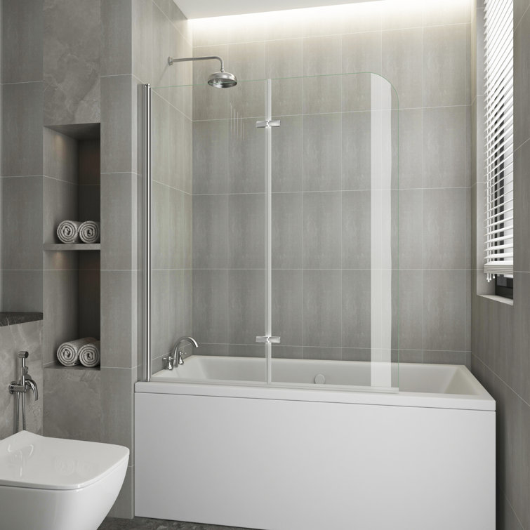 47" x 55" Frameless Clear Glass Tub Door with Silver Hardware