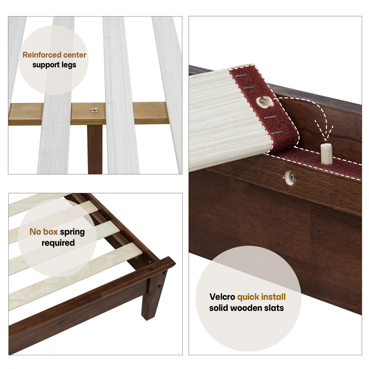 Queen Chocolate Acacia Wood Platform Bed Frame with Slatted Headboard