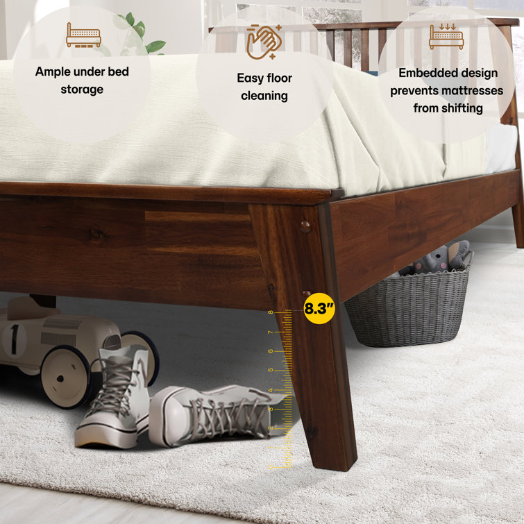 Queen Chocolate Acacia Wood Platform Bed Frame with Slatted Headboard