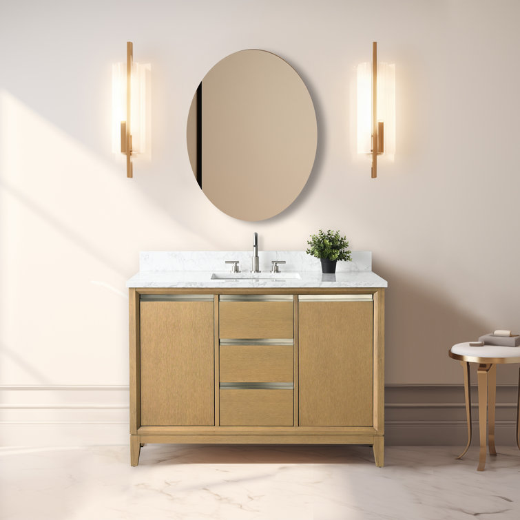 Natural Oak 48" Single Bathroom Vanity with Engineered Marble Top