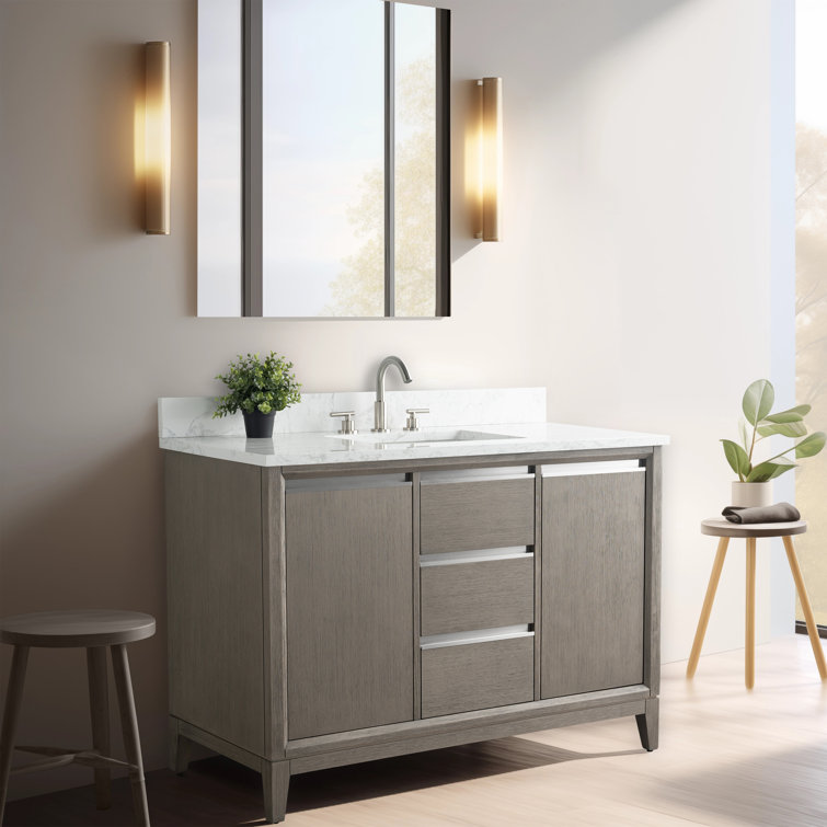 Driftwood Gray 48" Single Sink Bathroom Vanity with Engineered Marble Top
