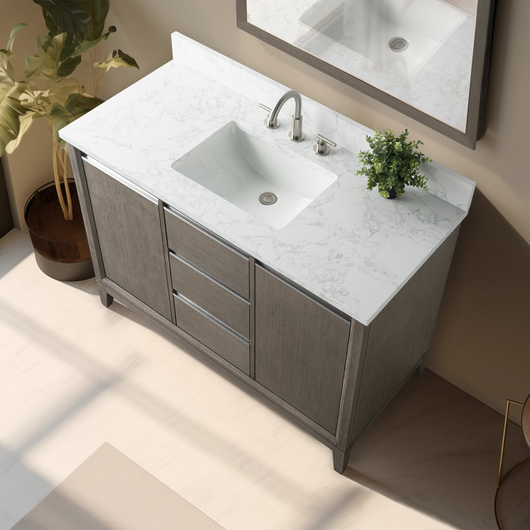 Driftwood Gray 48" Single Sink Bathroom Vanity with Engineered Marble Top