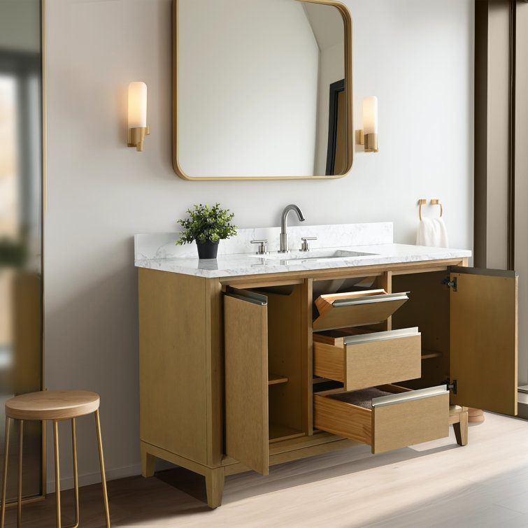 Natural Oak 48" Single Bathroom Vanity with Engineered Marble Top
