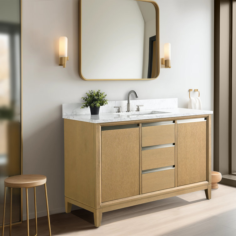 Natural Oak 48" Single Bathroom Vanity with Engineered Marble Top