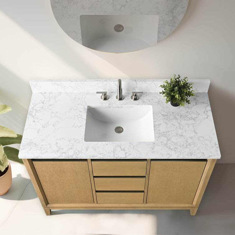 Natural Oak 48" Single Bathroom Vanity with Engineered Marble Top