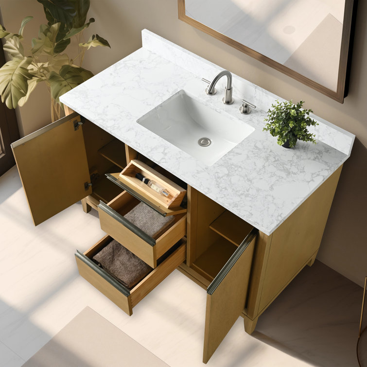 Natural Oak 48" Single Bathroom Vanity with Engineered Marble Top