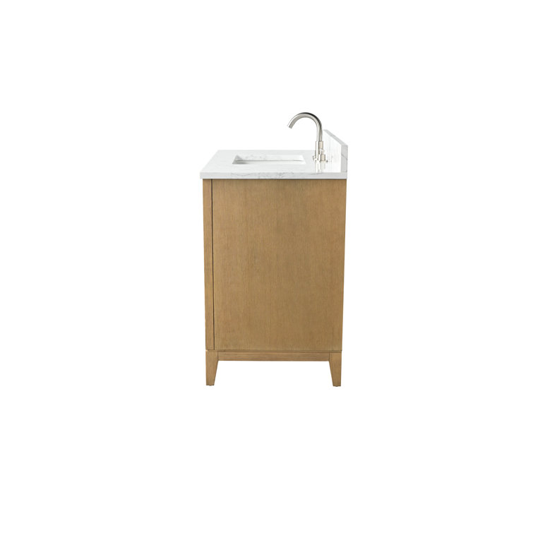 Natural Oak Single Sink Bathroom Vanity with Marble Top