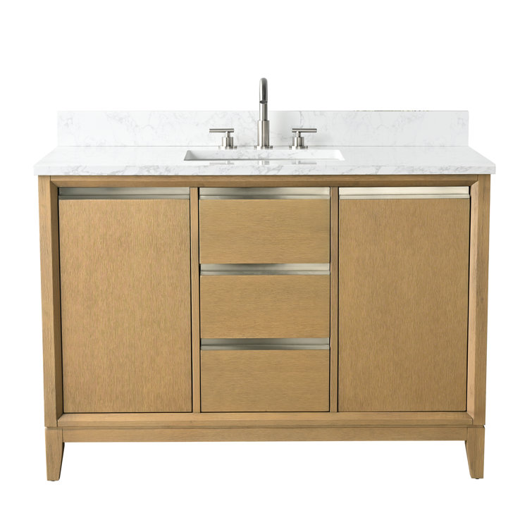 Natural Oak 48" Single Bathroom Vanity with Engineered Marble Top