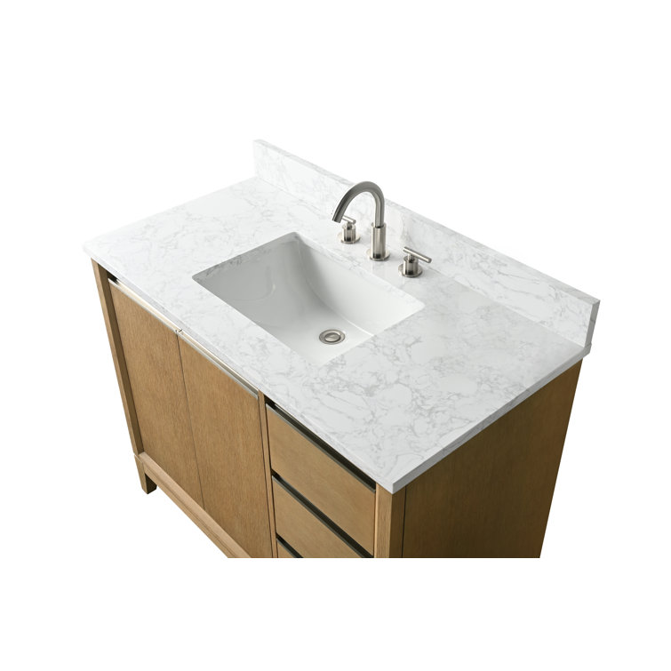 Natural Oak Single Sink Bathroom Vanity with Marble Top