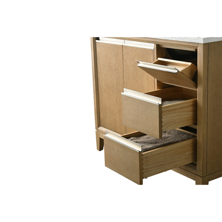 Natural Oak Single Sink Bathroom Vanity with Marble Top