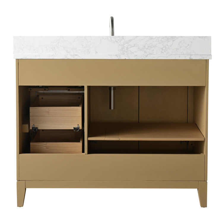 Natural Oak Single Sink Bathroom Vanity with Marble Top