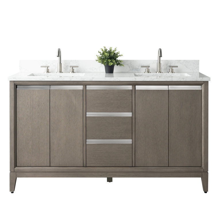 Driftwood Gray Double Sink Bathroom Vanity with Marble Top