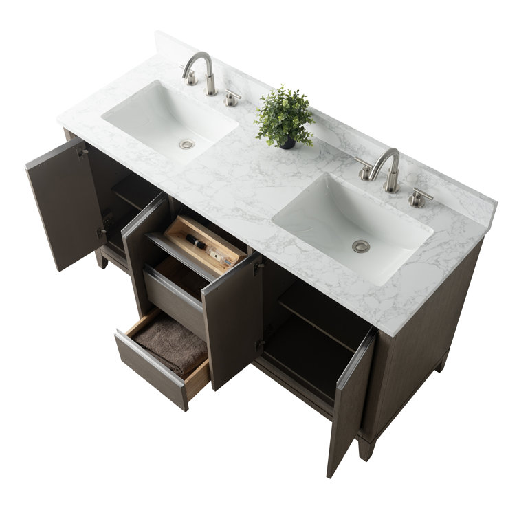 Driftwood Gray Double Sink Bathroom Vanity with Marble Top
