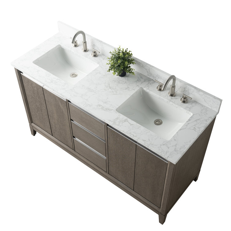 Driftwood Gray Double Sink Bathroom Vanity with Marble Top