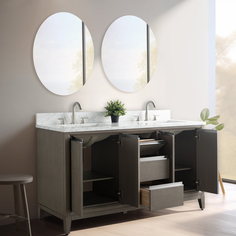 Driftwood Gray Double Sink Bathroom Vanity with Marble Top