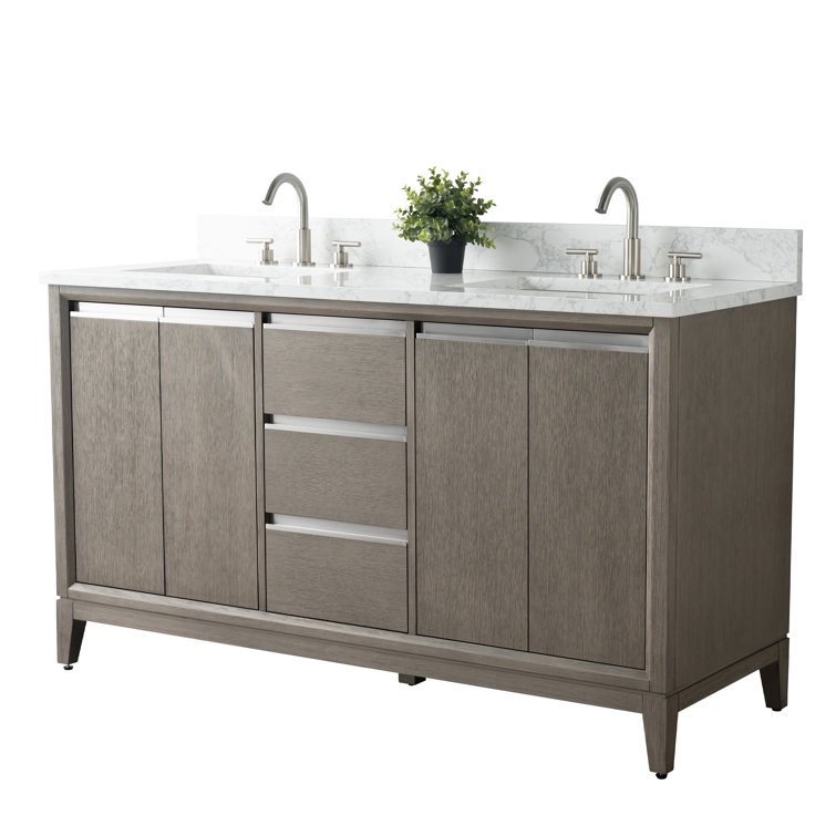 Driftwood Gray Double Sink Bathroom Vanity with Marble Top