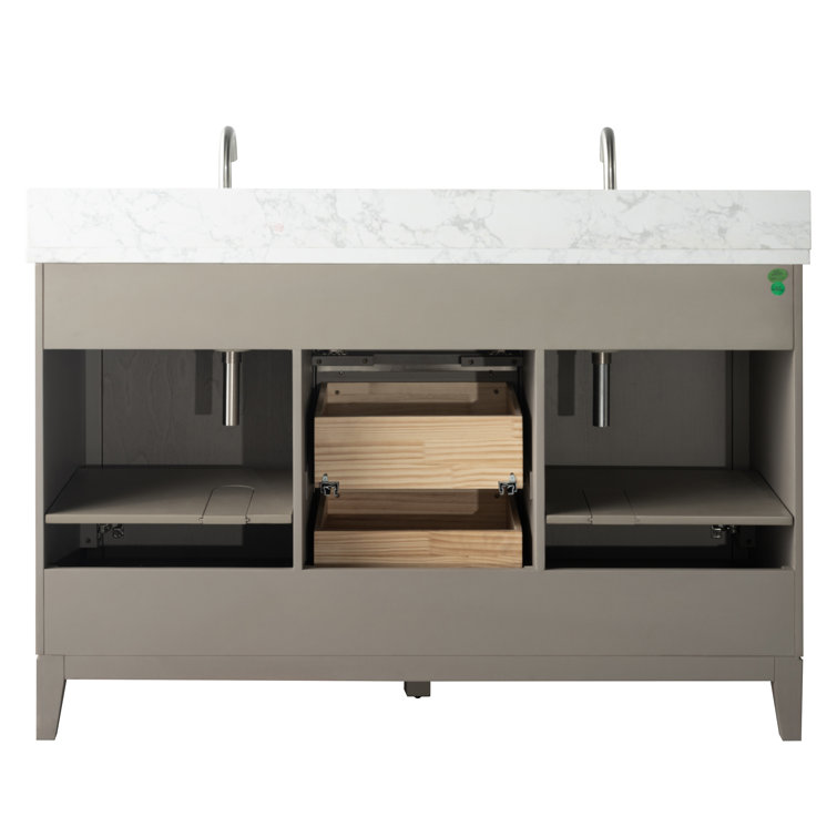 Driftwood Gray Double Sink Bathroom Vanity with Marble Top