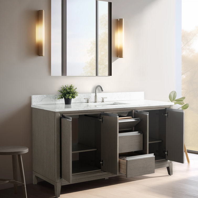 Driftwood Gray 60" Single Sink Bathroom Vanity with Engineered Marble Top