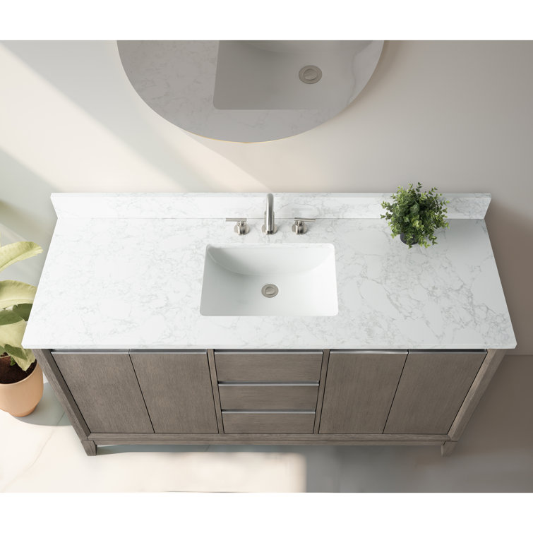 Driftwood Gray 60" Single Sink Bathroom Vanity with Engineered Marble Top