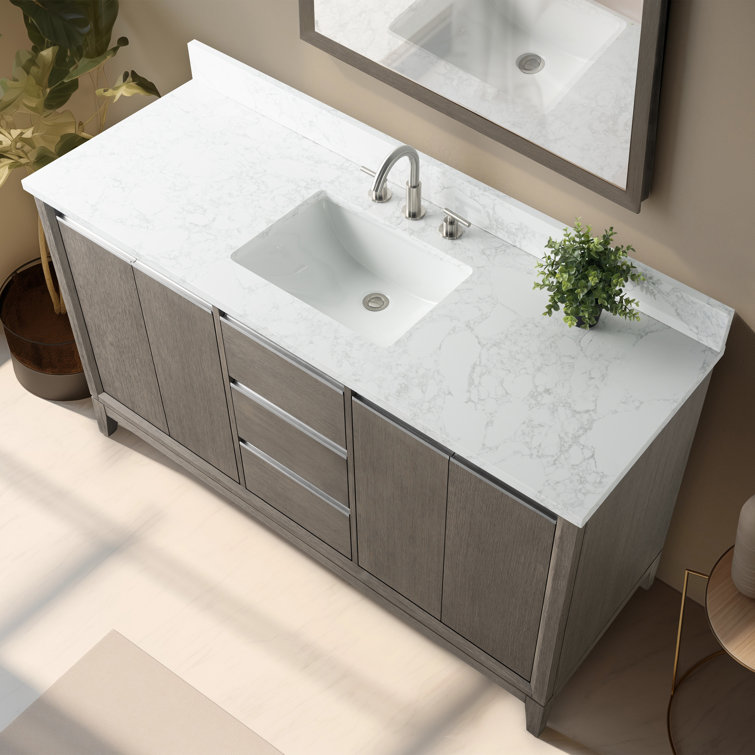 Driftwood Gray 60" Single Sink Bathroom Vanity with Engineered Marble Top