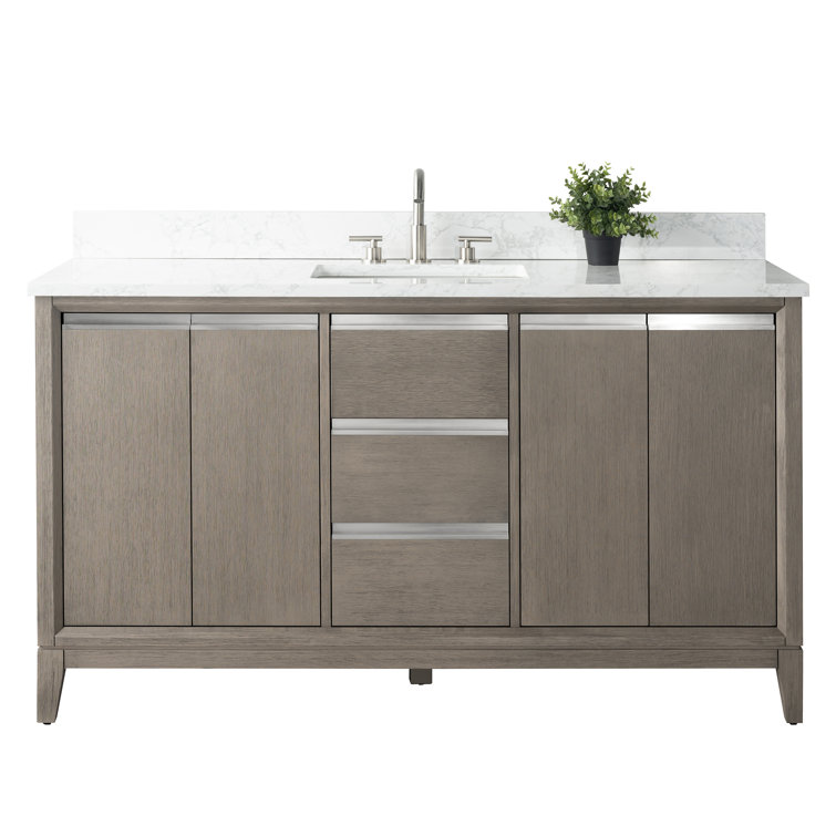 Driftwood Gray 60" Single Sink Bathroom Vanity with Engineered Marble Top