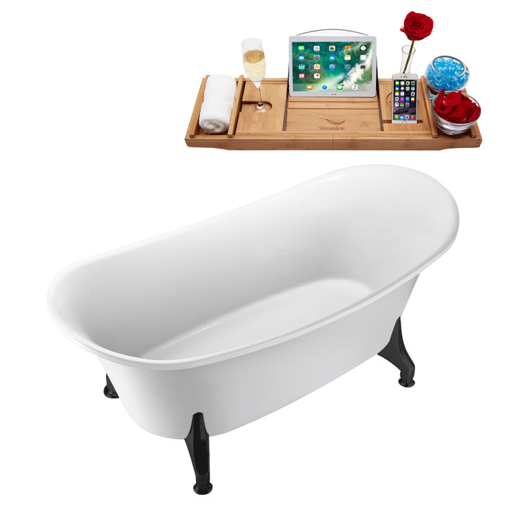 67'' White Acrylic Clawfoot Soaking Bathtub with Matte Black Feet