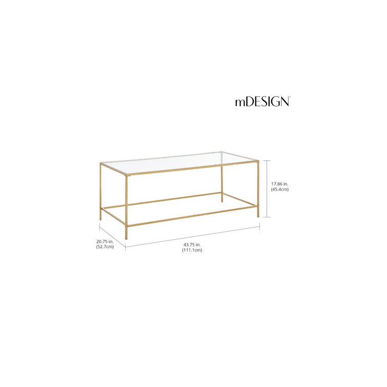 Soft Brass Rectangular Metal and Glass Coffee Table with Storage