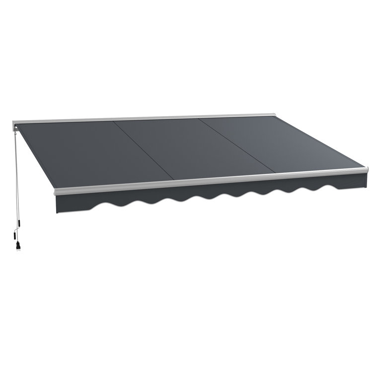 Dark Gray Polyester Electric Retractable Patio Awning with LED Lights