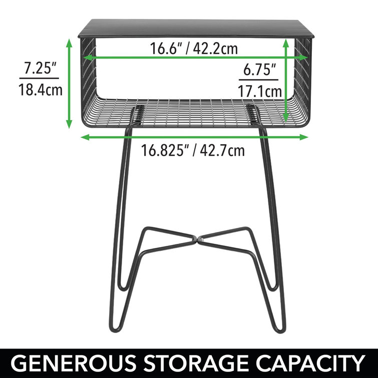 Black Metal Rectangular Side Table with Storage Shelf
