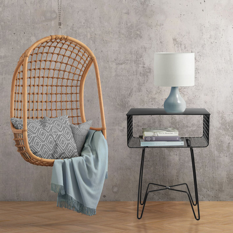 Black Metal Rectangular Side Table with Storage Shelf