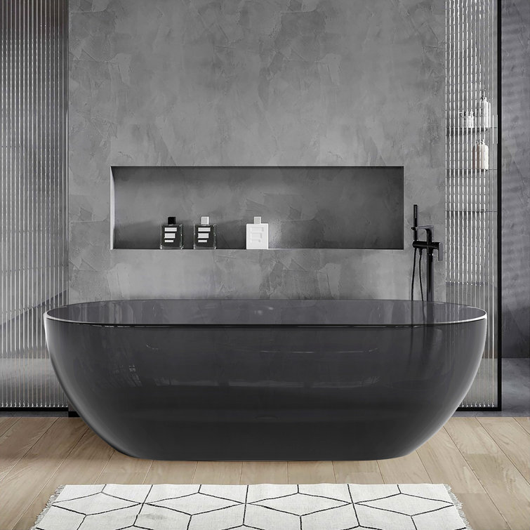 69'' Transparent Grey Solid Surface Freestanding Soaking Bathtub